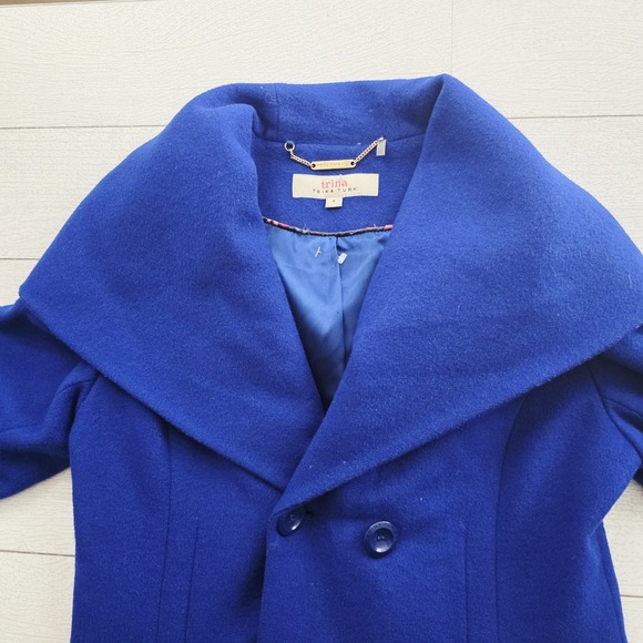 Trina Turk Women Lambswool Royal Blue Pea Coat Size 6 - Picture 5 of 5